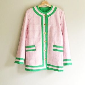 New THOM BROWNE PINK FRAME DETAIL TWEED JACKET IN LIGHT PINK size 38/S $3200